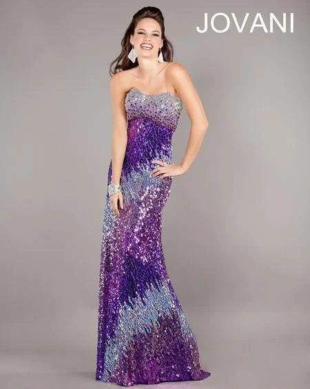 Ruffled wedding dresses with a cascading effect​ Velvet - trimmed wedding guest dresses in burgundy for a formal event Jovani 5530 Beaded Strapless Long Gown