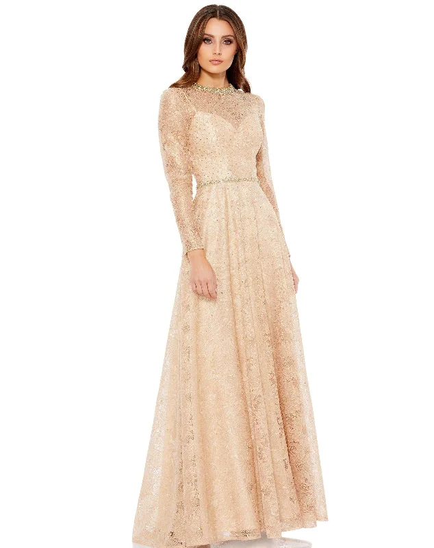 Long - sleeved lace wedding dresses for a modest style​ Sequined wedding guest dresses for an evening wedding Mac Duggal 49188 Mother of the Bride Long Dress