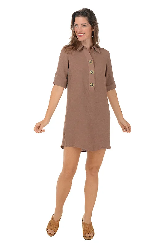 Winter - Warm Casual Dresses with Lined Fabrics​ Triple Button Collared Dress