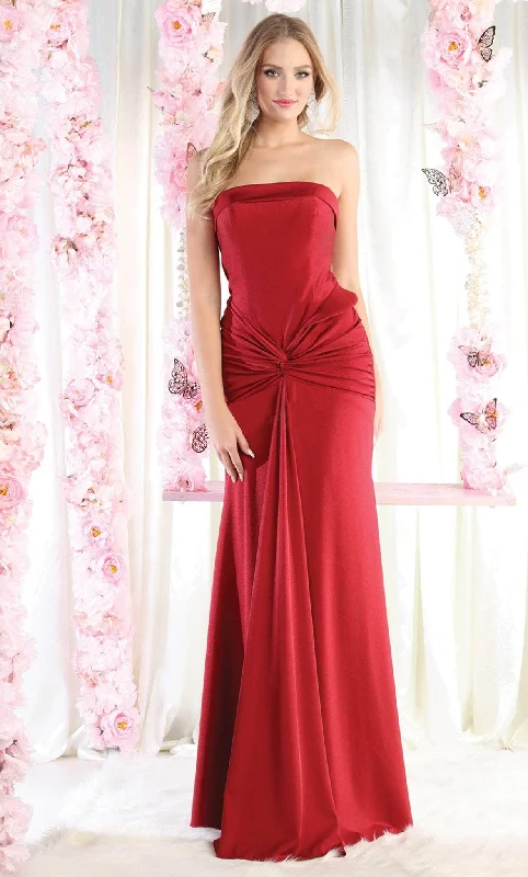 Two - piece wedding dresses with a crop top​ Metallic wedding guest dresses for a glamorous wedding May Queen MQ1947 - Strapless Knotted Ruched Prom Gown