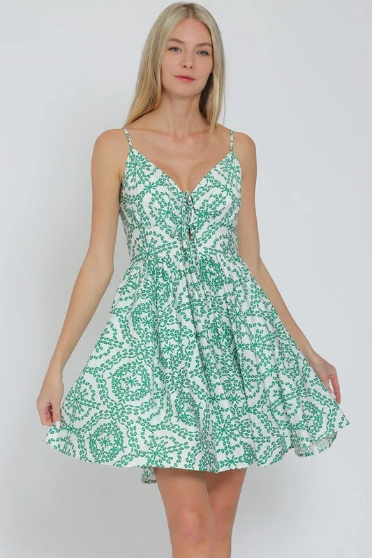 Post - Partum Casual Dresses for New Moms​ Sami Sleeveless Front Tie Abstract Print Mini Dress Green