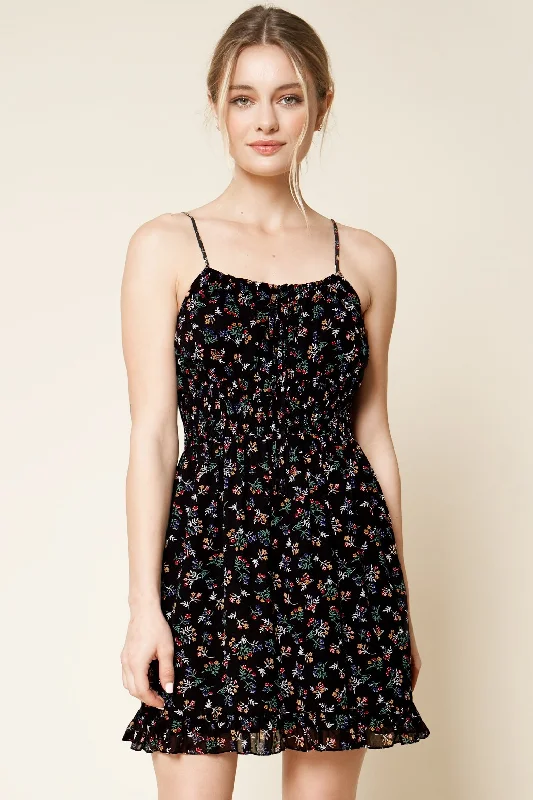 Polyester mini dresses for easy care Willow Floral Print Smocked Waist Mini Dress