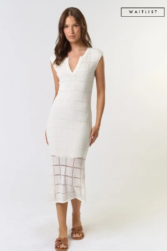 Denim - Patchwork Casual Dresses for a Unique Design​ Waitlist 4/23 ♥ Devin Sleeveless Knit Overlay Midi Dress White