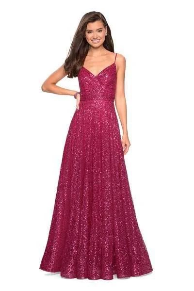Strapless tulle wedding dresses for a fairy - tale feel​ Off - the - shoulder wedding guest dresses in chiffon La Femme - 27747 Sequined V-neck A-line Dress
