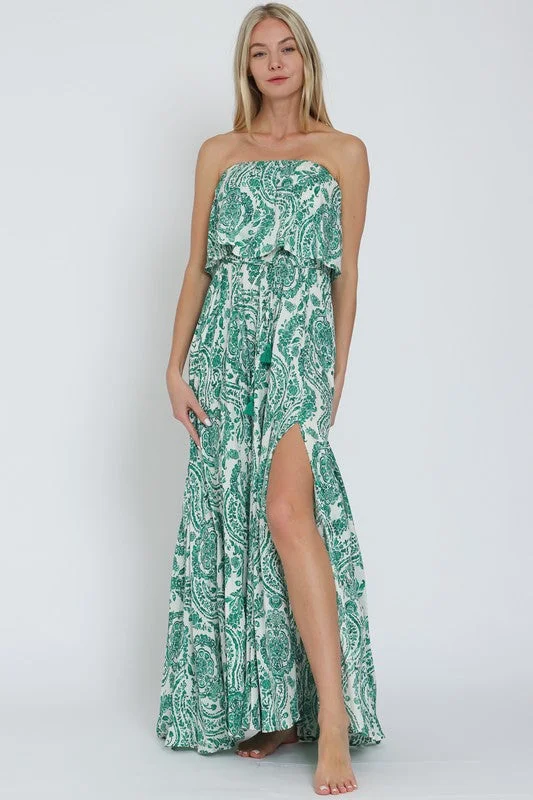 Party Casual Dresses for a Night Out​ Tida Sleeveless Paisley Print Maxi Dress Green