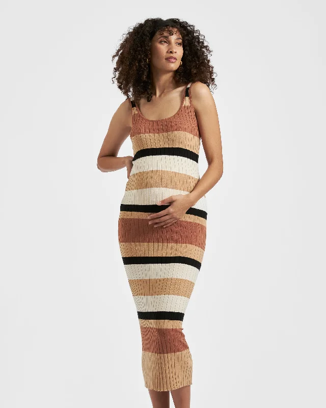 Maternity dress for a baby's first visit to the library Ripe Maternity Sarah Stripe Knit Midi Dress