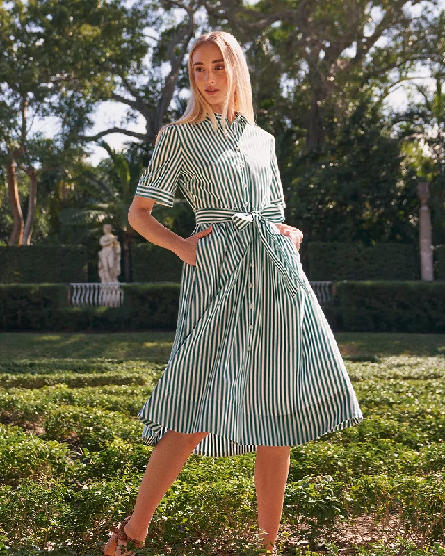 Wrap - style midi dresses in silk for a sophisticated office look Jordan Green Stripe Midi Dress