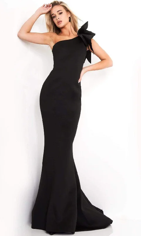 Cathedral train wedding dresses for a grand entrance​ Cotton wedding guest dresses with smocked details for a casual wedding Jovani - 32602 Bow Accented Asymmetrical Junior Prom Mermaid Gown