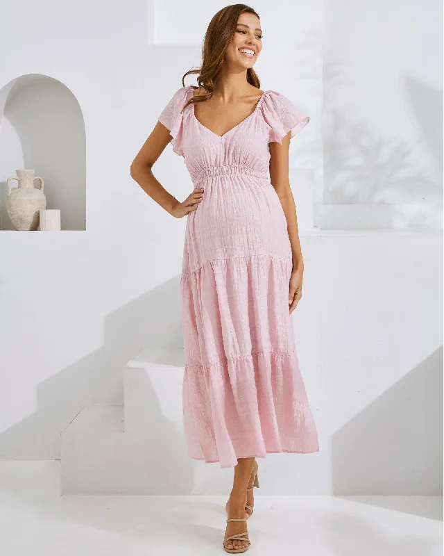 Maternity dress for a movie night out Lila Baby Shower Maternity Dress in Candy Pink