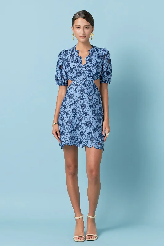 Work - from - Home Casual Dresses for Comfort and Style​ Floral Eyelet Lace Cut Out Scalloped Mini Dress