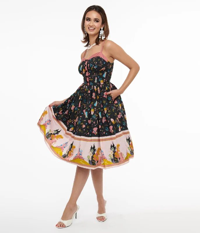 Everyday Maxi Dress with Floral Print​ Disney Princess collection by Unique Vintage Sleeping Beauty Print Swing Dress