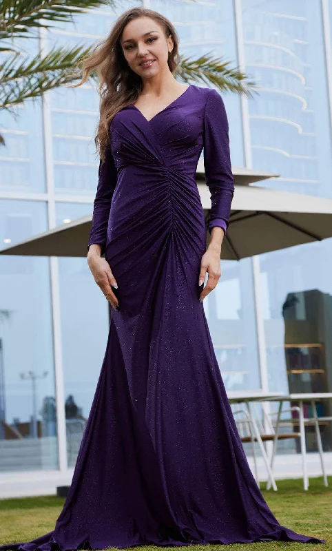 Trumpet - style wedding dresses with a train​ Long - sleeved wedding guest dresses in velvet for a winter wedding J'Adore Dresses J23007 - Long Sleeve Mermaid Evening Dress