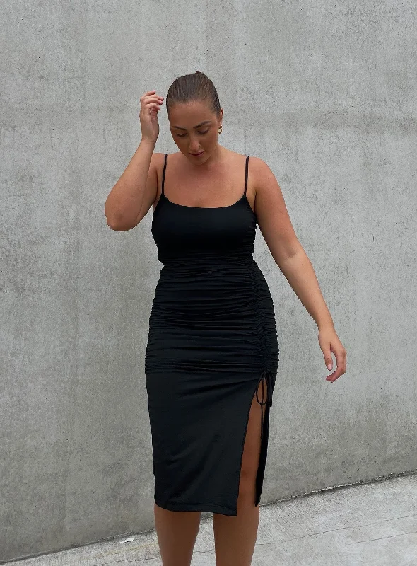 Midi dresses with fringe details for a fun and energetic style Adalee Midi Dress Black