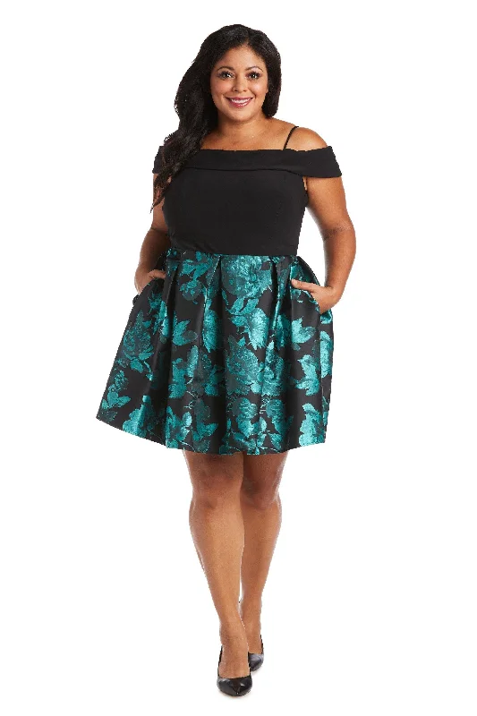 Off shoulder maternity evening dress for parties Morgan & Co 12554WM Short Plus Size Cocktail Dress