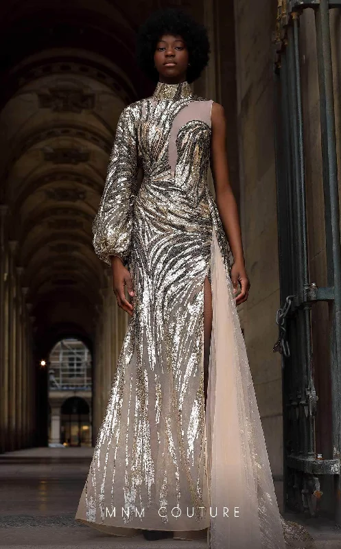 Wedding dresses with a sweetheart - neck and a corseted back​ Wedding guest dresses with gathered skirts and V - necklines MNM Couture K4066 - Embellished Sheer High Neckline Gown