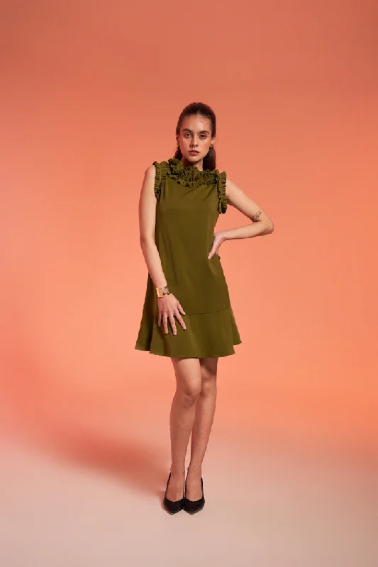 Everyday Dress with Removable Accessories for Customization​ Glamourous Women's sleeveless Green Mini Dress