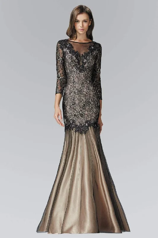 Halter - neck wedding dresses with a unique neckline​ Bow - backed wedding guest dresses in silk for a luxurious feel Elizabeth K - GL2107 Three Quarter Sleeve Lace Trumpet Gown