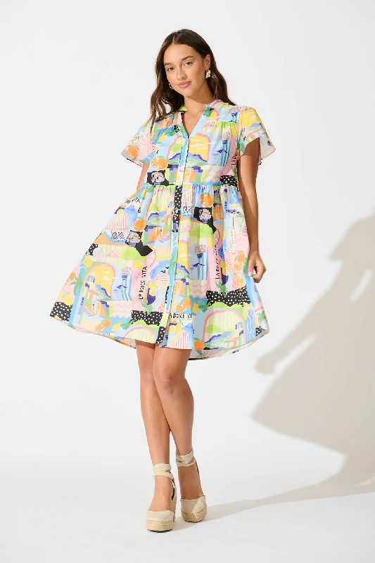  Dana Smock Dress in Multi Summer Print Cotton