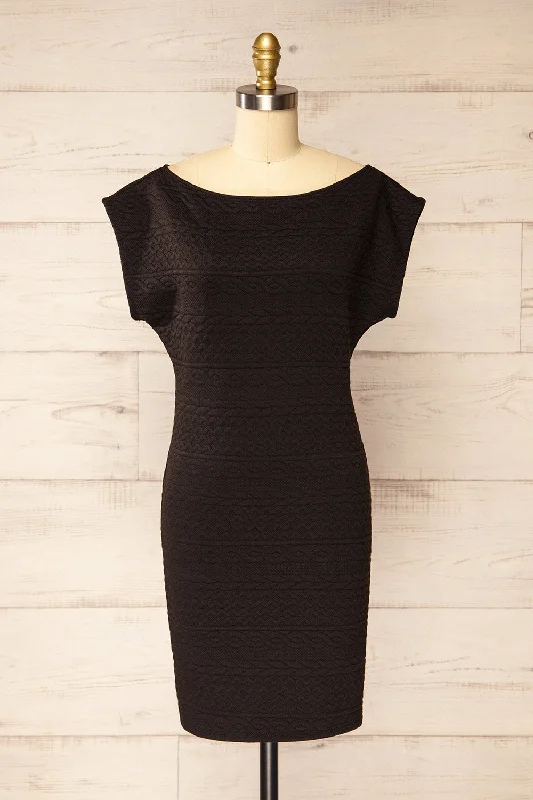 Mini dresses with puff sleeves for a vintage look Eva-Marie Black | Cable Pattern Short Dress