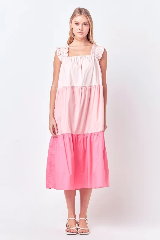 Jewelry - Complementary Casual Dresses for a Complete Look​ Ruffled Straps Color Block Midi Dress