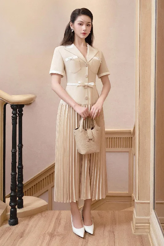 Midi dresses with one - shoulder designs for a modern and asymmetric style Jocelyn Pleated V-Neck Linen Cotton Midi Dress Midi dresses with one - shoulder designs for a modern and asymmetric style Jocelyn Pleated V-Neck Linen Cotton Midi Dress