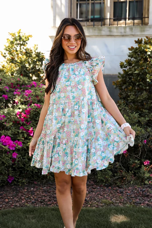 Mini dresses with beaded embellishments for a fancy event FINAL SALE - Charming Destiny Mint Floral Mini Dress