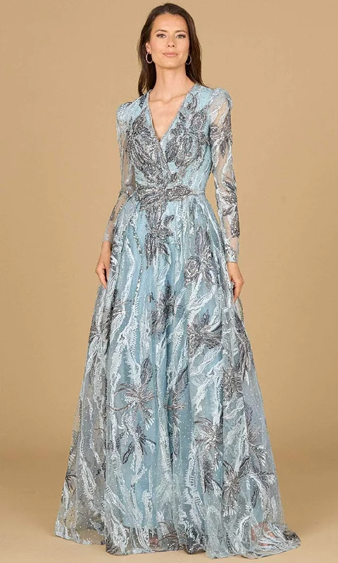 Backless wedding dresses with lace - up details​ Wedding guest dresses with tiered skirts for a feminine look Lara Dresses 29147 - Embroidered Long Sleeve Evening Dress
