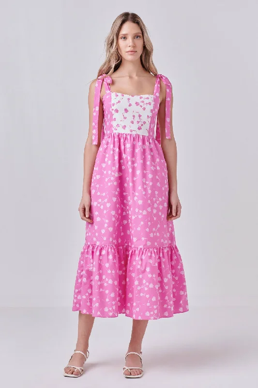 Satin Casual Dresses with a Shiny Finish​ Contrast Floral Maxi Dress