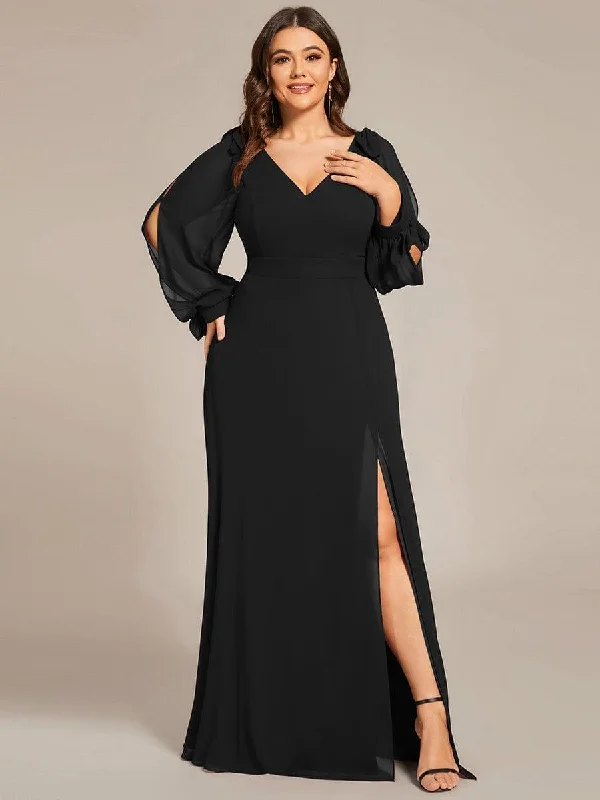 Boho - inspired wedding dresses with floral embroidery​ Wedding guest dresses with empire waists and tulle skirts pretty IVORY|Plus Size Open Lantern Sleeve A-Line Bridesmaid Dress
