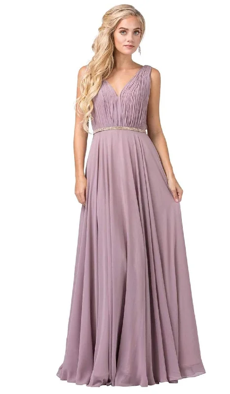 Empire waist wedding dresses with beaded bodices​ Wrap - style wedding guest dresses with bow accents Dancing Queen - 2588 Ruched Bodice A-Line Gown with Rhinestone Belt
