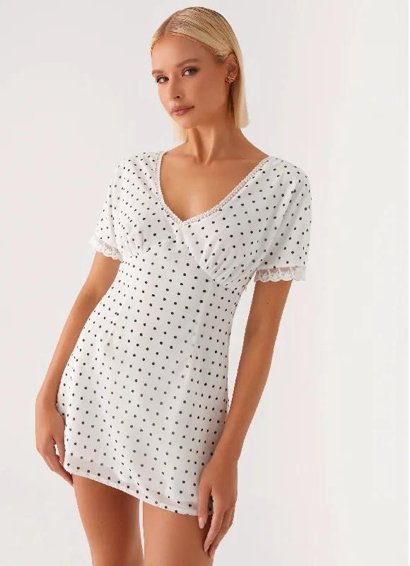  Marlowe Mini Dress - White Polkadot