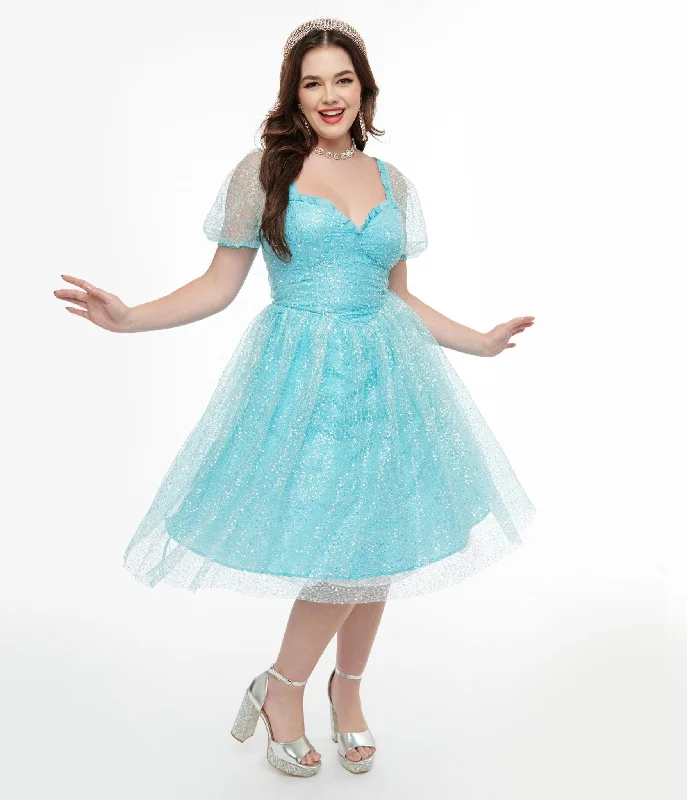 Everyday Dress with Striped Pattern for a Timeless Style​ Disney Princess collection by Unique Vintage Blue Sequin Mesh Short Sleeve Cinderella Dress