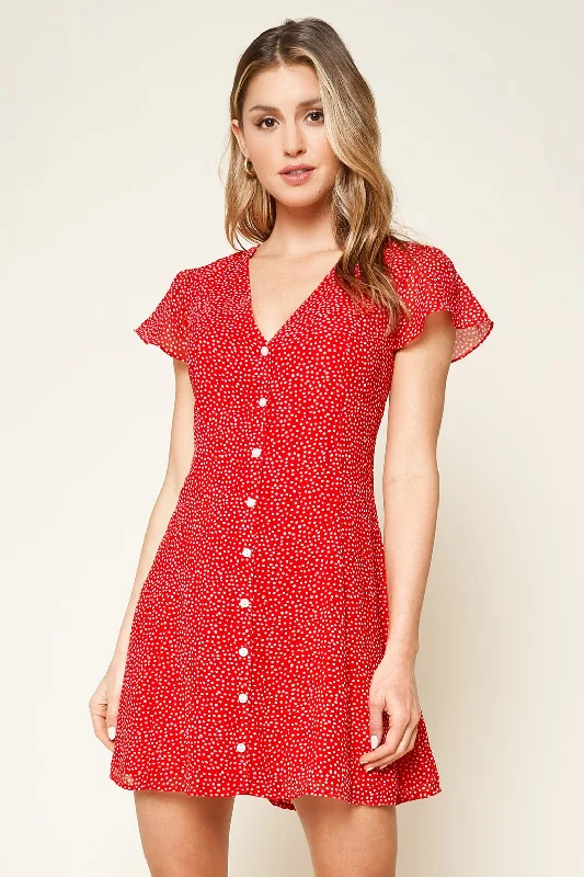 Floral print mini dresses for summer parties Pretty Parcel Polka Dot Button Up Mini Dress