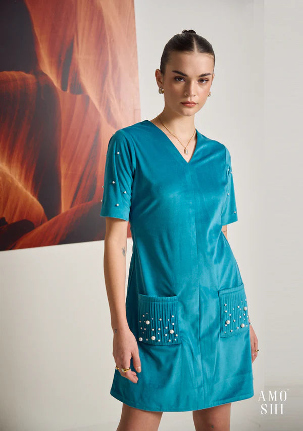 Everyday Dress with Flame - resistant Fabric for Safety - conscious Shoppers​ Ladies Suede Teal Evening Work Dress