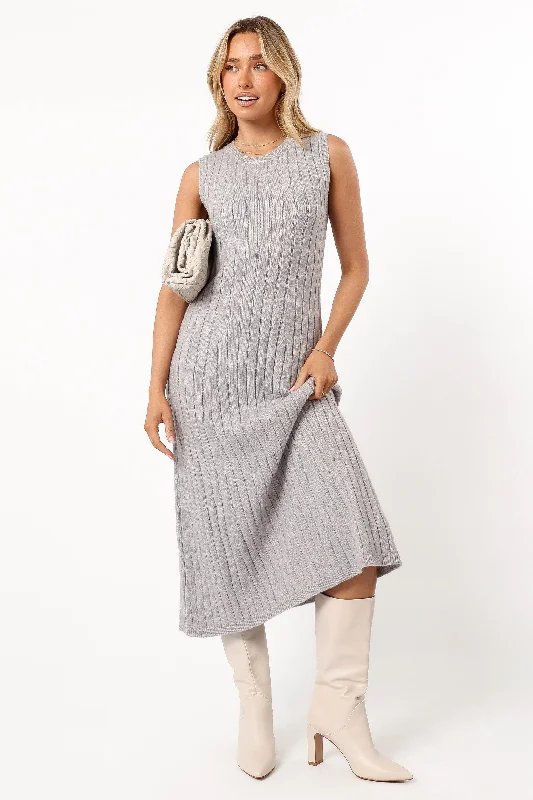 Maternity dress for a New Year's Eve celebration Kellie Knit Midi Dress - Grey