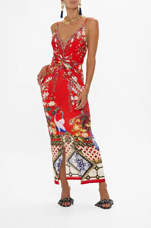 Midi dresses with bow accents for a sweet and charming look STRAPPY DRESS WITH TWIST FRONT LISBOA LUXE Midi dresses with bow accents for a sweet and charming look STRAPPY DRESS WITH TWIST FRONT LISBOA LUXE