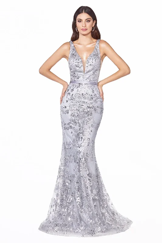 Wedding dresses with a bateau neckline for a classic shape​ Wedding guest dresses with tassel - adorned belts and A - line skirts Cinderella Divine J785 Prom Long Formal Glitter Print Evening Dress