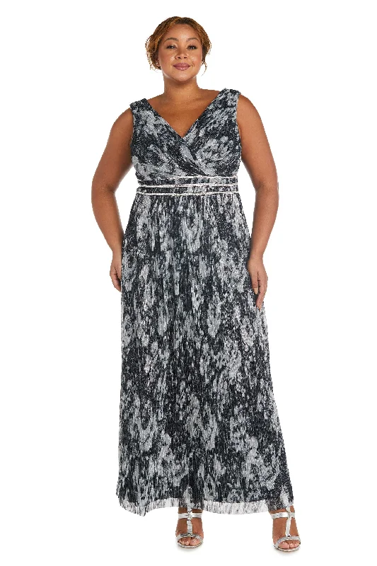 Maternity dress for a baby's first visit to the magic show R&M Richards 7178W Long Plus Size Metallic Dress