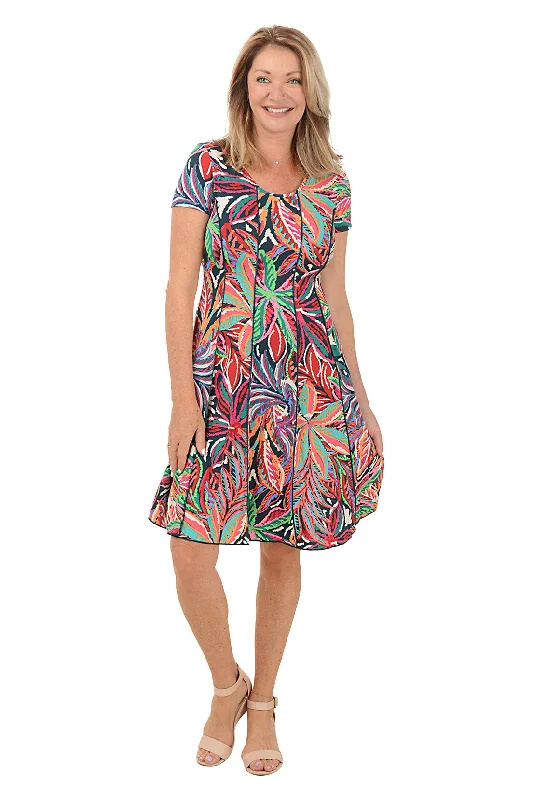 Rain - Resistant Casual Dresses for Wet Weather​ Jeweled Leaves Cap Sleeve Seamed Dress