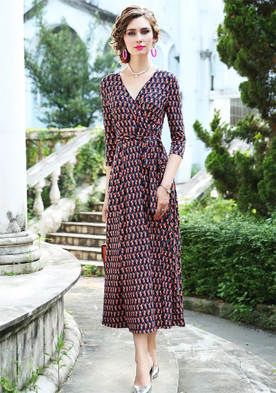 Everyday Dress with Thermal Insulation for Cold Weather​ TWO PEARS-V-neck Belted Surplice Dress