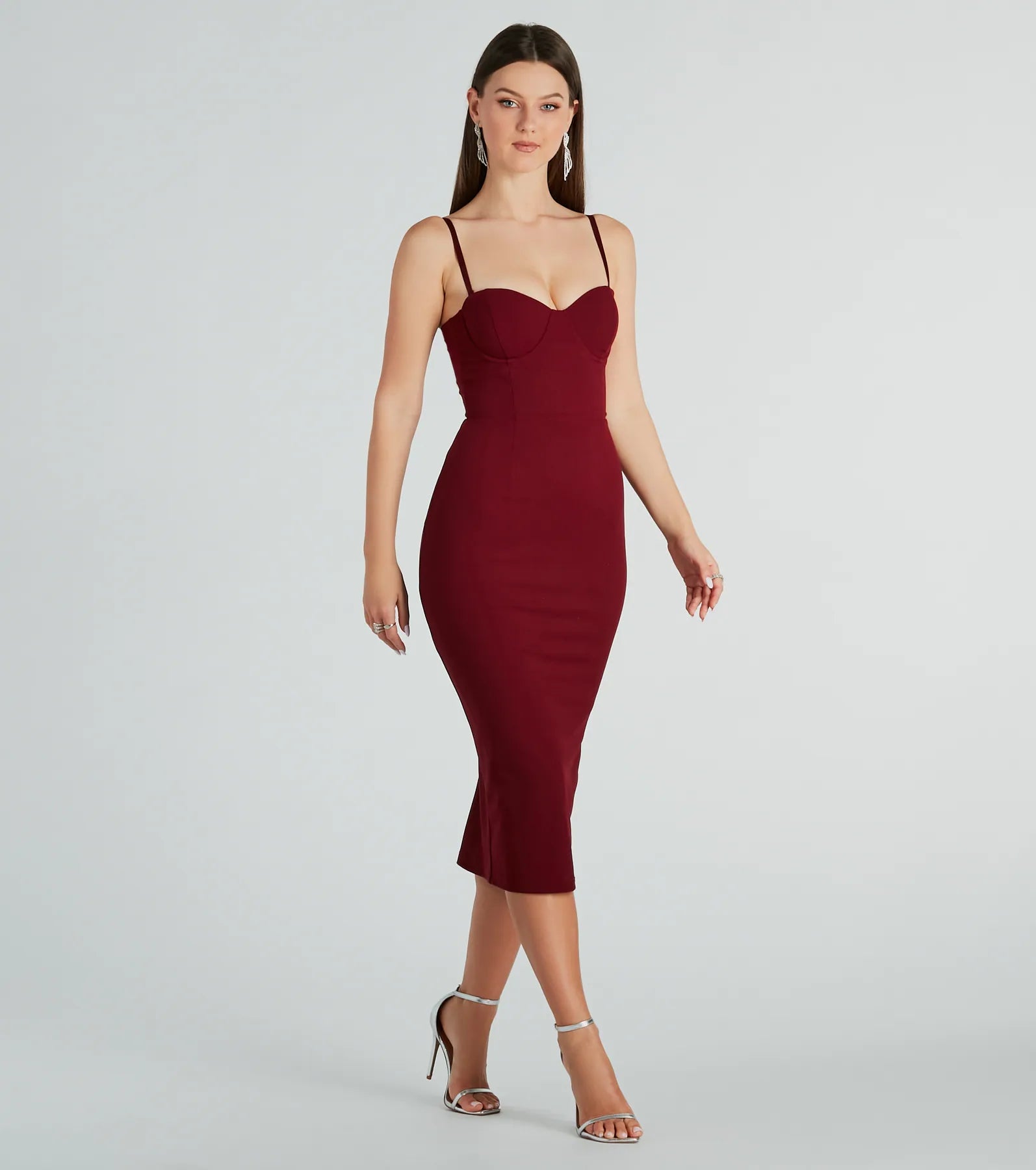 Midi dresses with polka dot prints for a playful summer outfit Emmy Formal Corset Bodycon Midi Dress