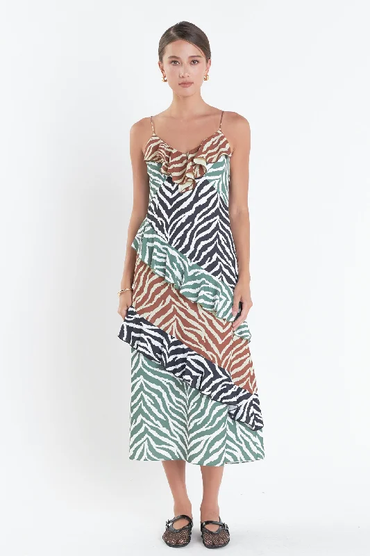Ombre - Dyed Casual Dresses for a Gradient Effect​ Zebra Print Colorblocked Slip Dress
