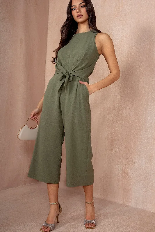 Midi dresses with cotton - blend materials for everyday comfort AX Paris Cadhla Khaki Tie Waist Jumpsuit Midi dresses with cotton - blend materials for everyday comfort AX Paris Cadhla Khaki Tie Waist Jumpsuit