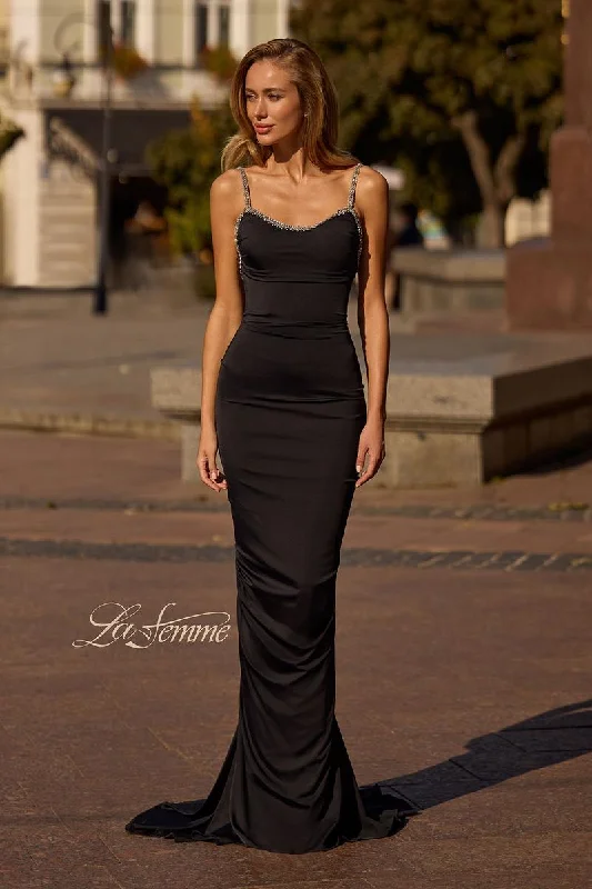 Sheer mini dresses with lace inserts La Femme Dress 32970