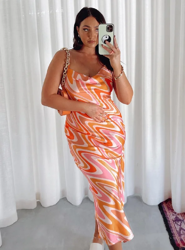 Midi dresses with cold - shoulder cutouts for a trendy style Zamora Maxi Dress Orange / Pink