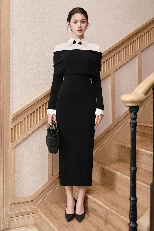 Wrap - style midi dresses in silk for a sophisticated office look Amanda Sheath Collared Neck Spandex Midi Dress Wrap - style midi dresses in silk for a sophisticated office look Amanda Sheath Collared Neck Spandex Midi Dress
