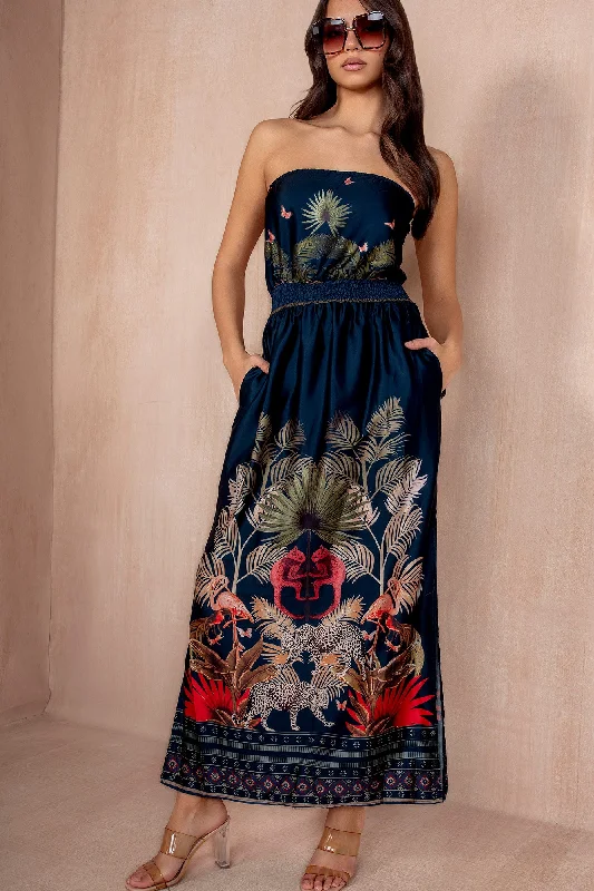 Midi dresses with lace - up fronts for a unique and adjustable style AX Paris Phyllis Navy Safari Satin Dress