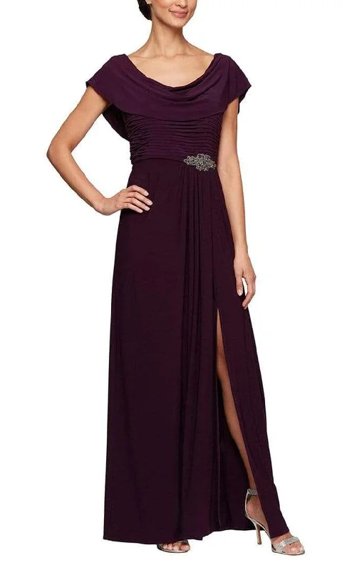 A - line wedding dresses with a beaded neckline​ Wedding guest dresses with belted waists and knee - length skirts Alex Evenings - 81351491 Cowl Neck A-Line Matte Jersey Dress