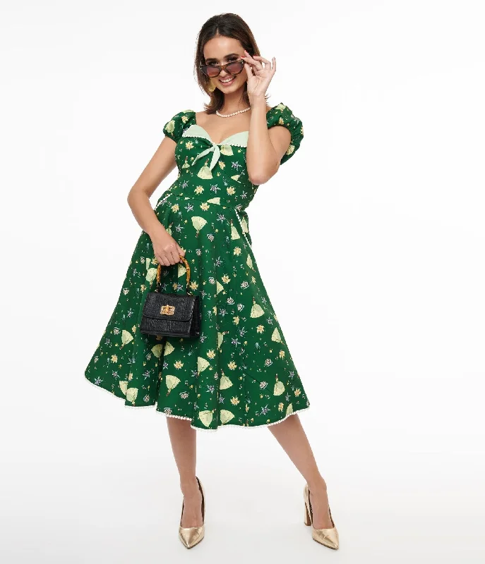  Disney Princess collection by Unique Vintage Green Princess Tiana All Over Print Swing Dress