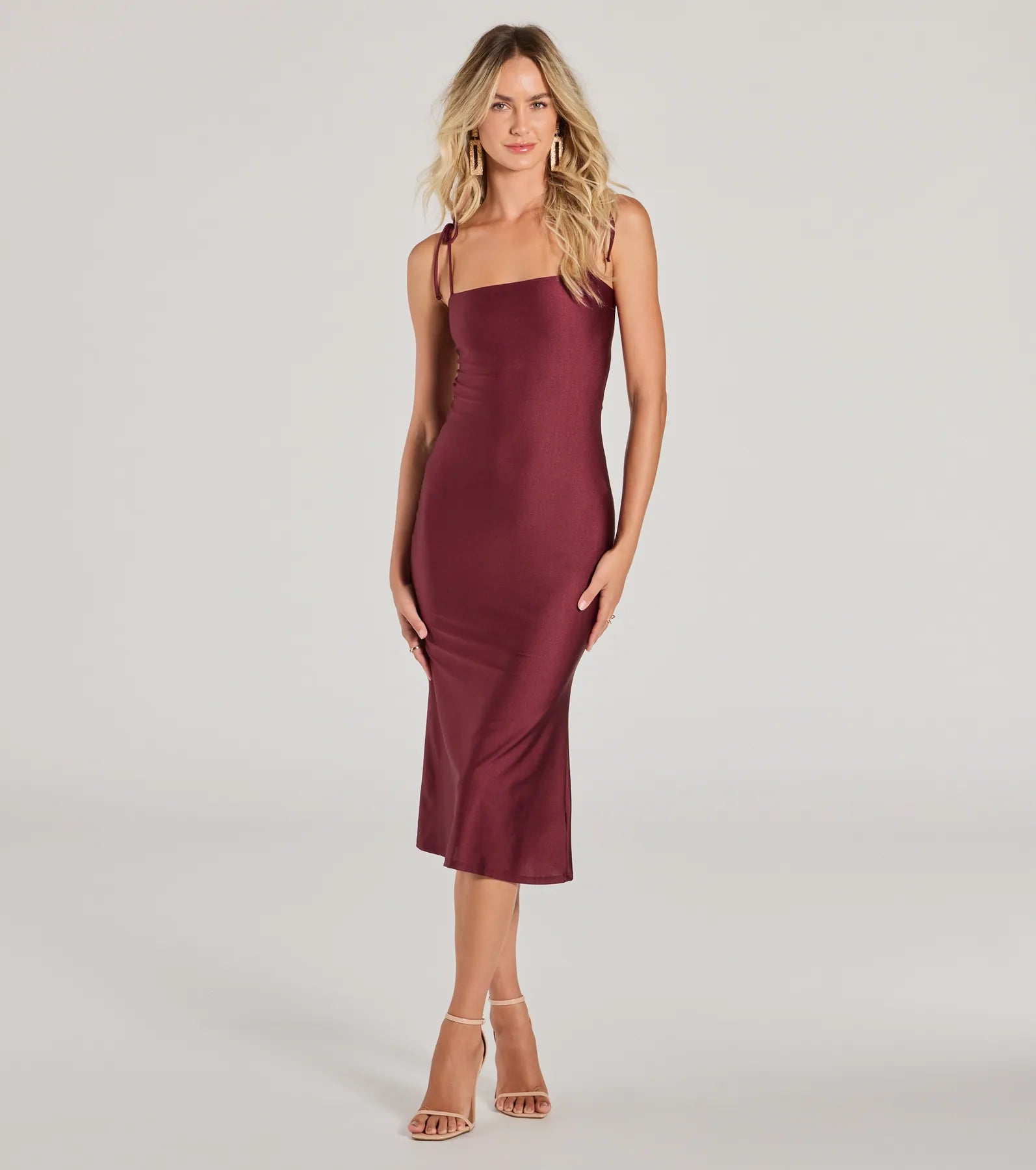 Sleeveless midi dresses with lace details for summer weddings Something About Her Strappy Back Bodycon Midi Dress